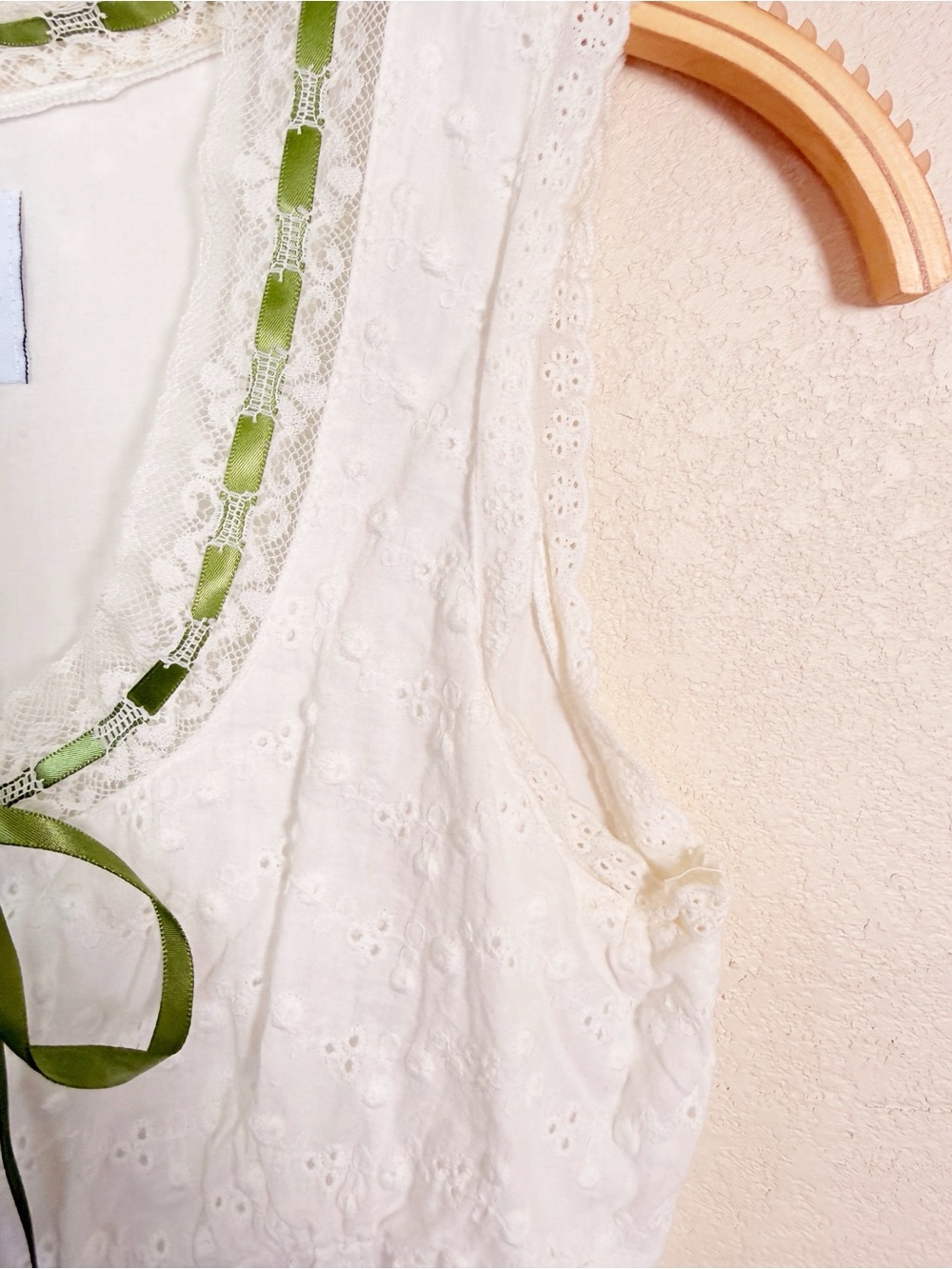 With Jean Eyelet Lace White Cotton Corset Tank Top Coquette XS Cottagecore - Picture 5 of 7
